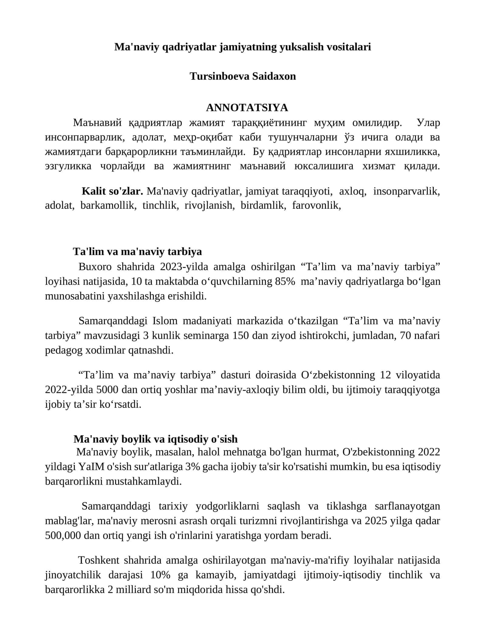 Ta’lim va ma’naviy tarbiya