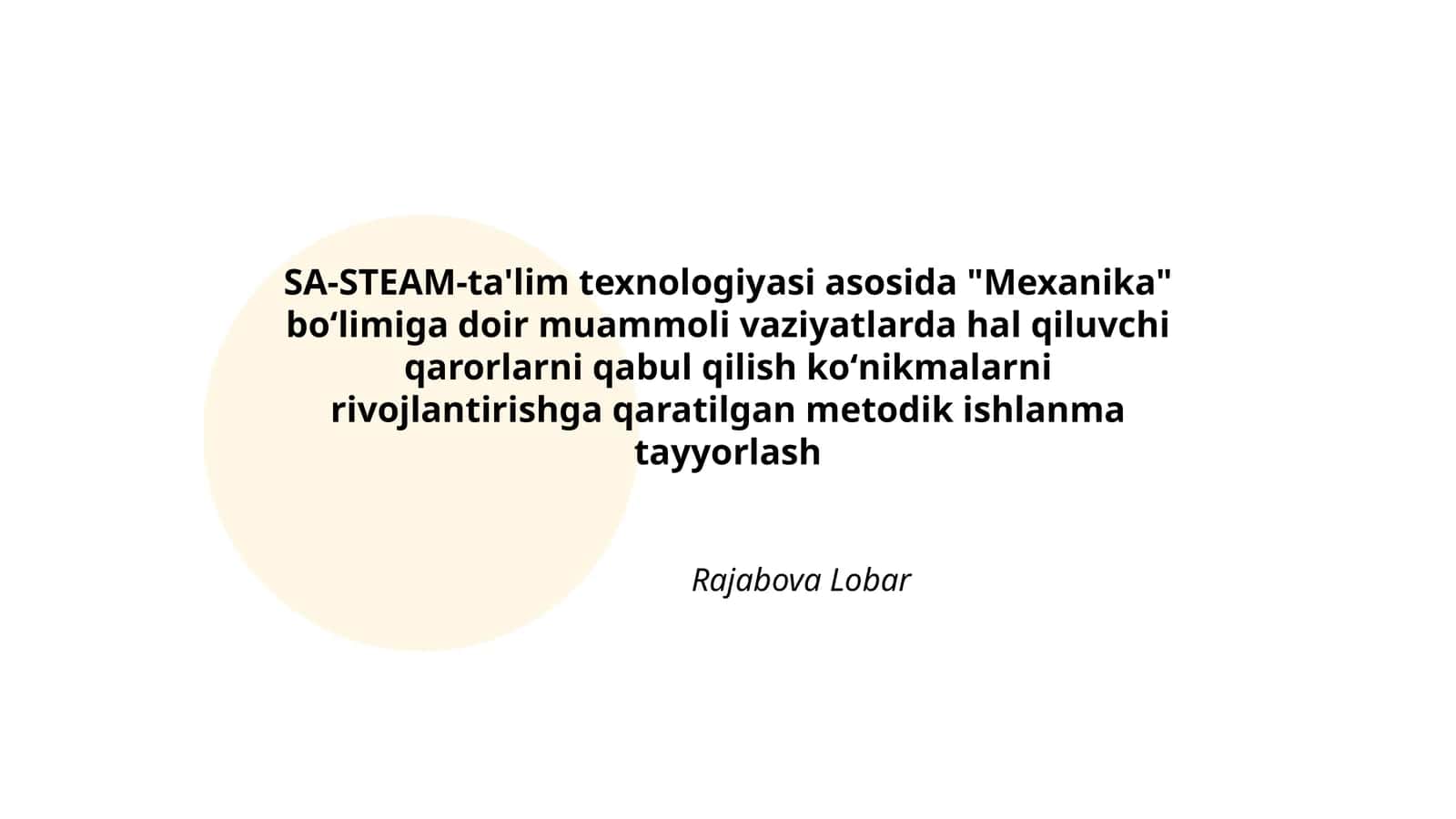 Metodik ishlanma "Mexanika boʻlimi" uchun
