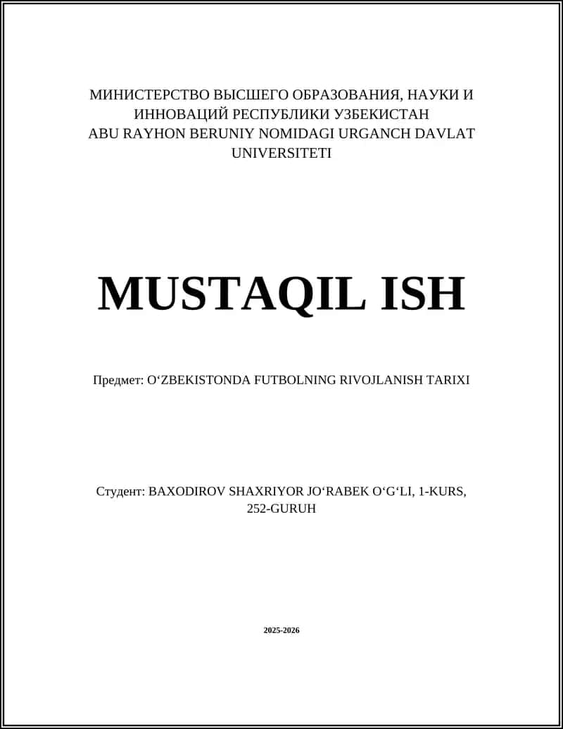 OʻZBEKISTONDA FUTBOLNING RIVOJLANISH TARIXI