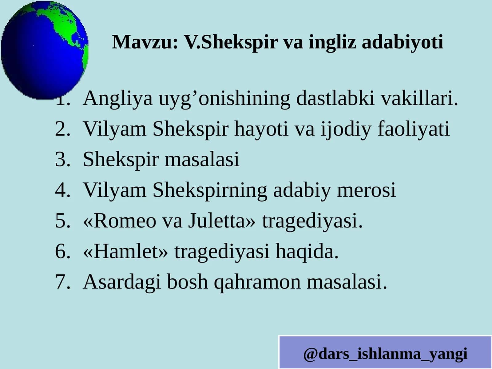 V.Shekspir va ingliz adabiyoti