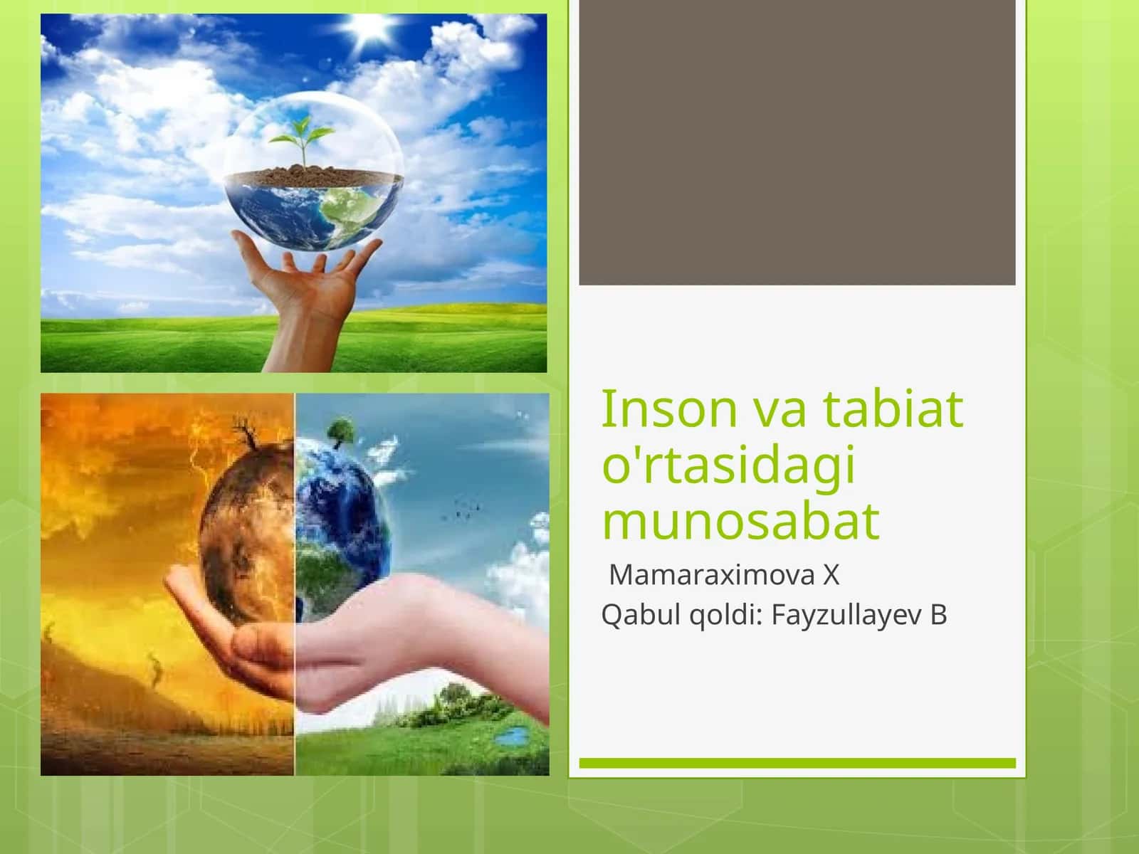 Inson va tabiat o'rtasidagi munosabat