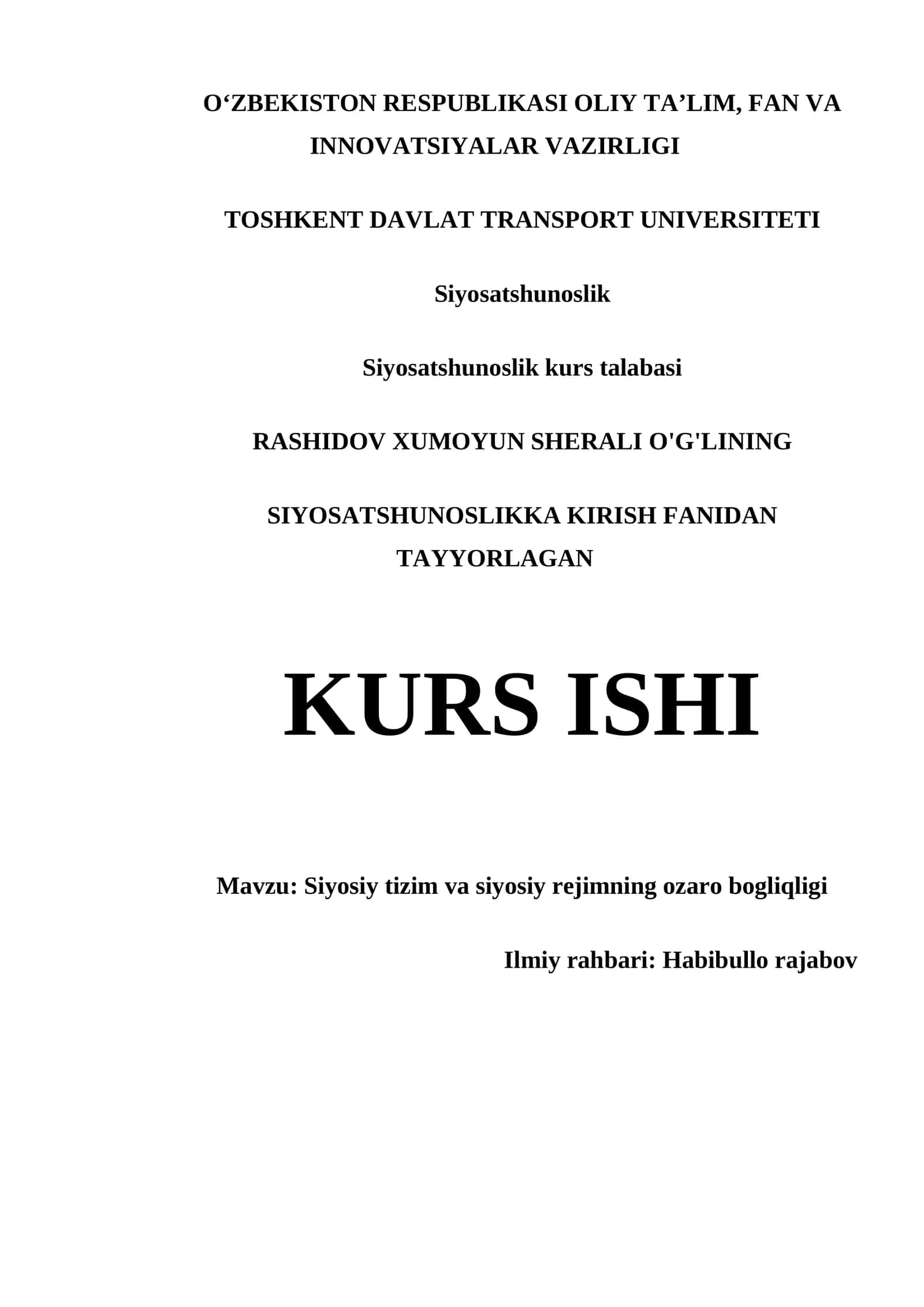 Siyosatshunoslik kurs talabasi