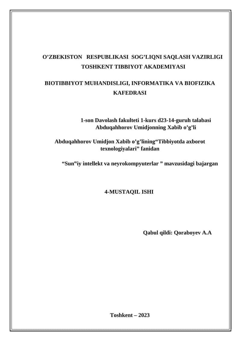 "Tibbiyotda axborot texnologiyalari"