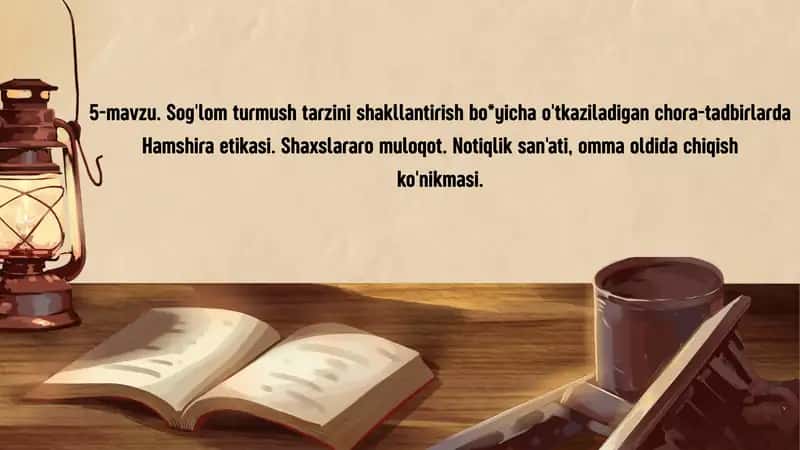 Sog'lom turmush tarzini shakllantirish bo'yicha o'tkaziladigan chora-tadbirlarda tibbiyot xodimlar etikasi. Shaxslararo muloqot Notiqlik san'ati omma oldida chiqish ko'nikmasi