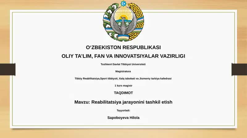 Reabilitatsiya jarayonini tashkil etish