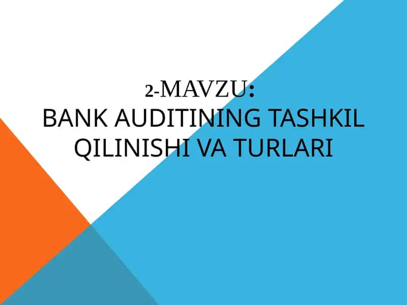 BANK AUDITINING TASHKIL QILINISHI VA TURLARI