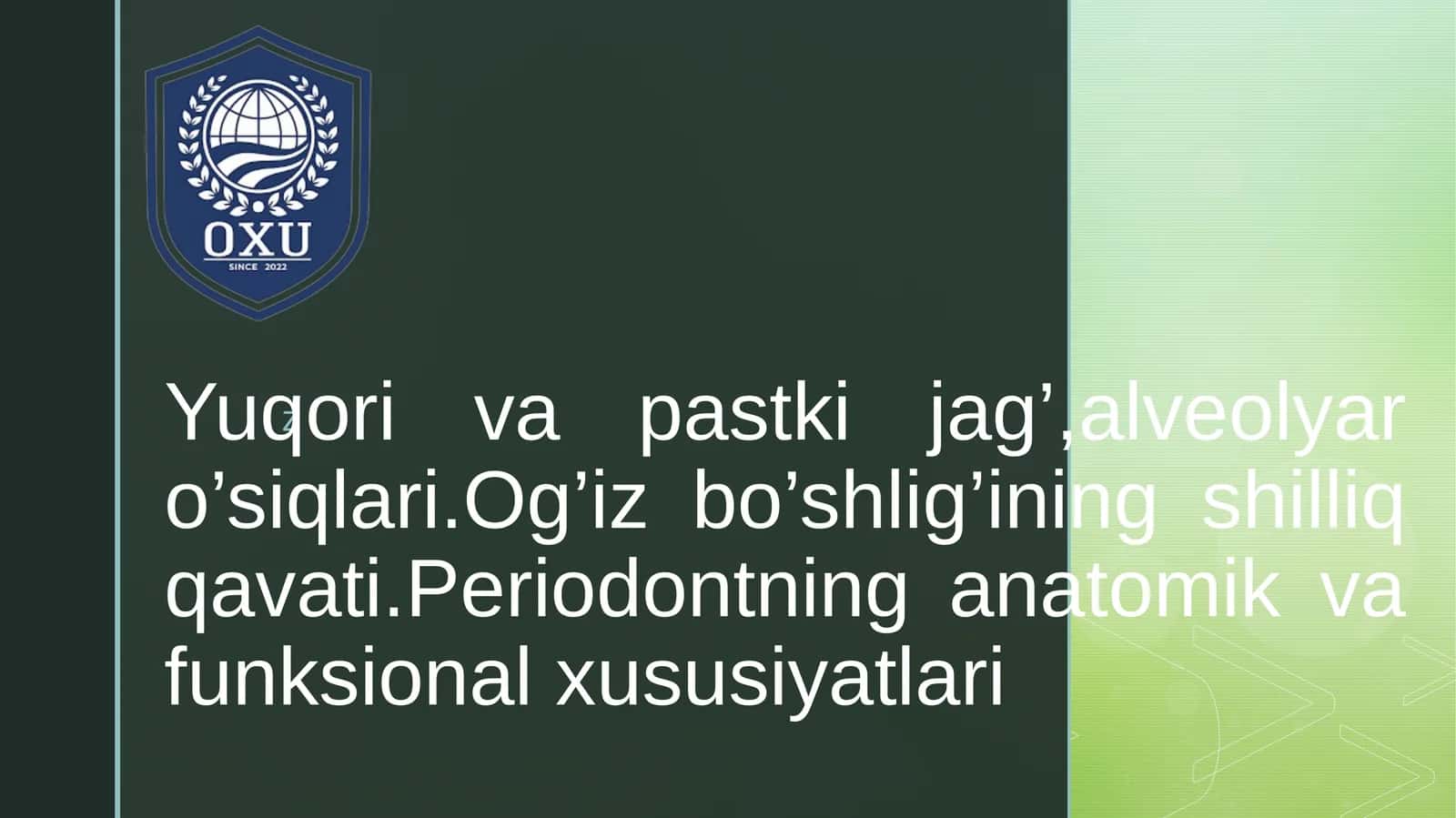 Ogʻiz boʻshligʻining shilliq qavati va boʻlimlari