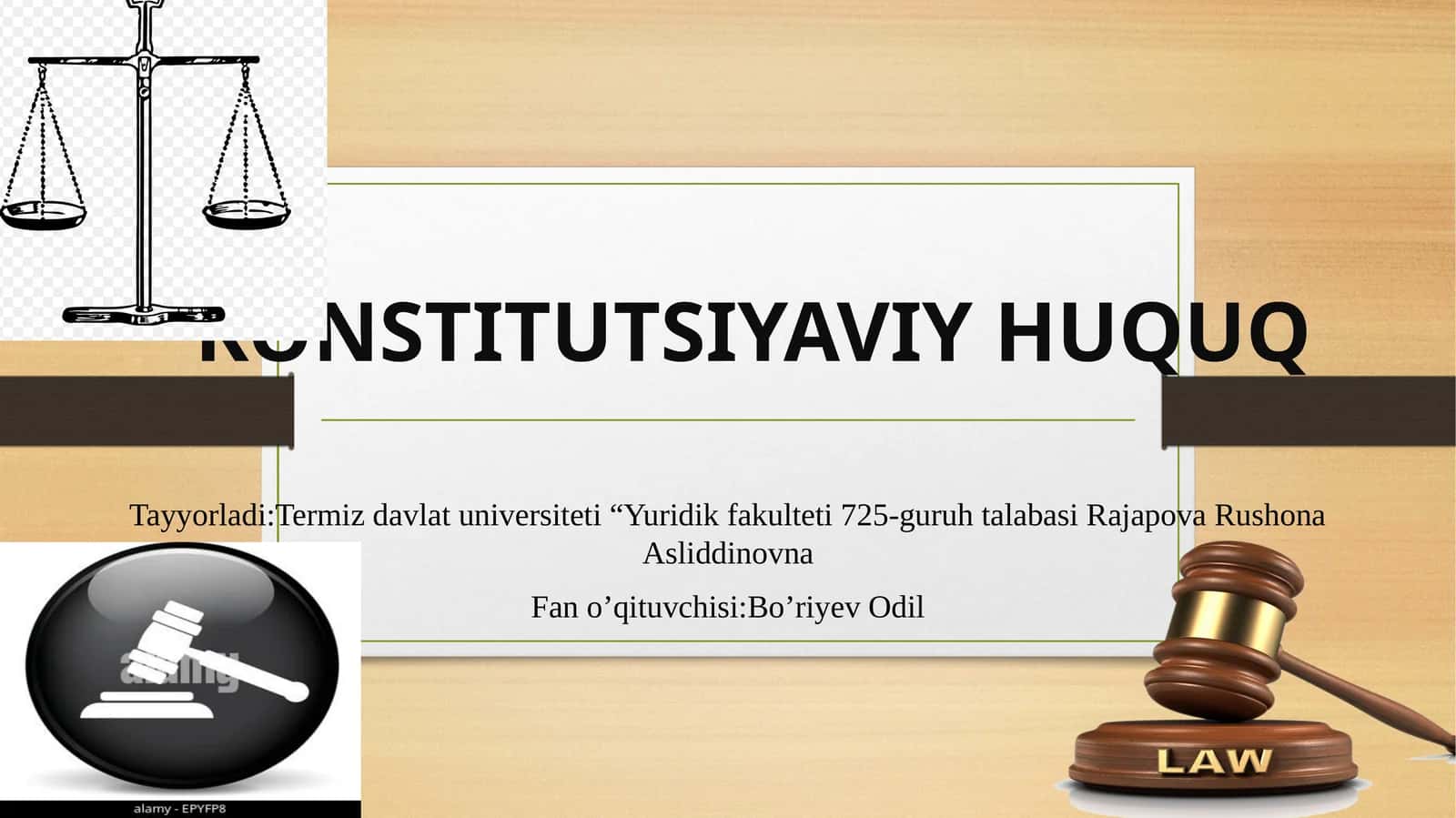 Tayyorladi:Termizdavlatuniversiteti“Yuridikfakulteti725-guruhtalabasiRajapovaRushonaAsliddinovna