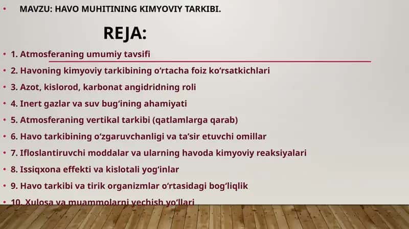 HAVO MUHITINING KIMYOVIY TARKIBI