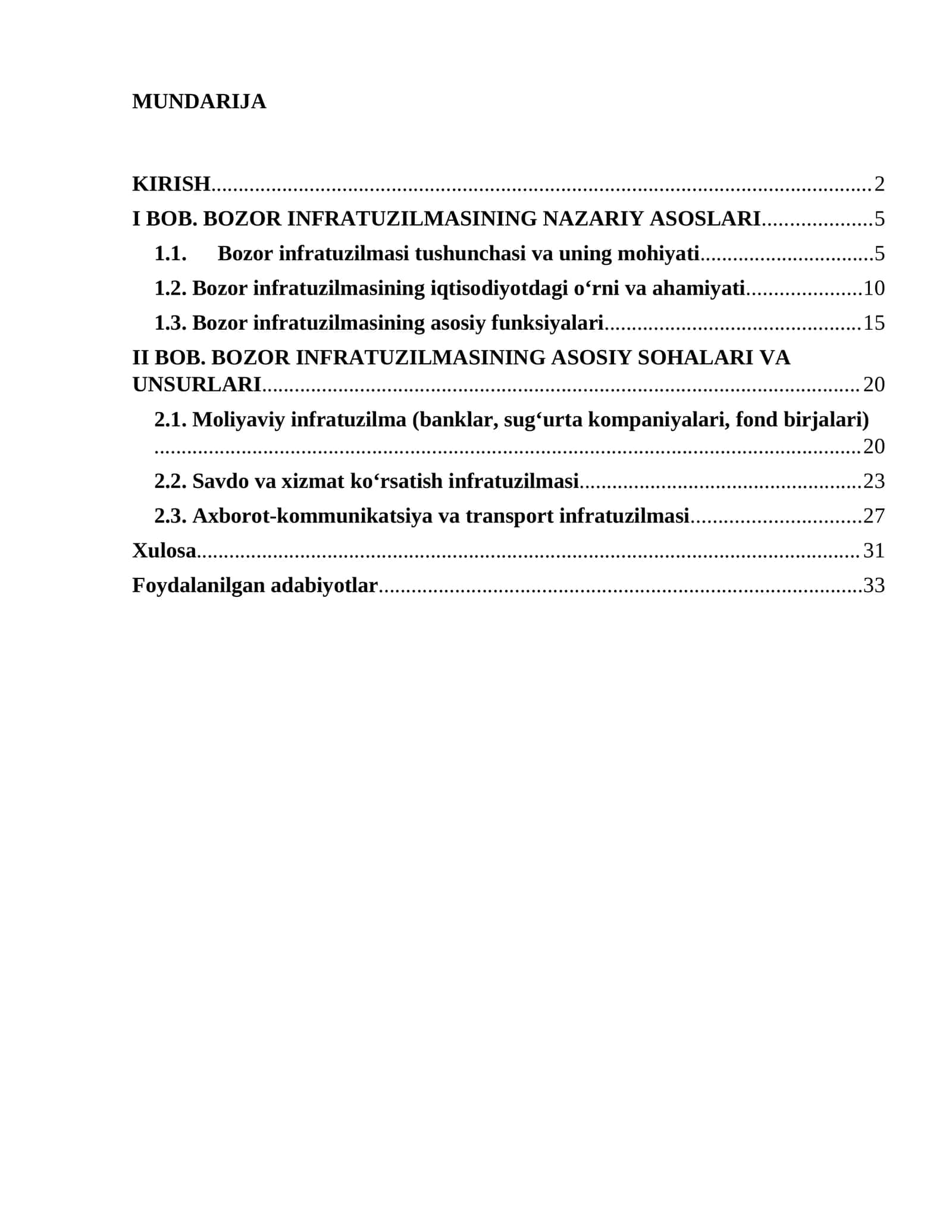 BOZOR INFRATUZILMASINING NAZARIY ASOSLARI