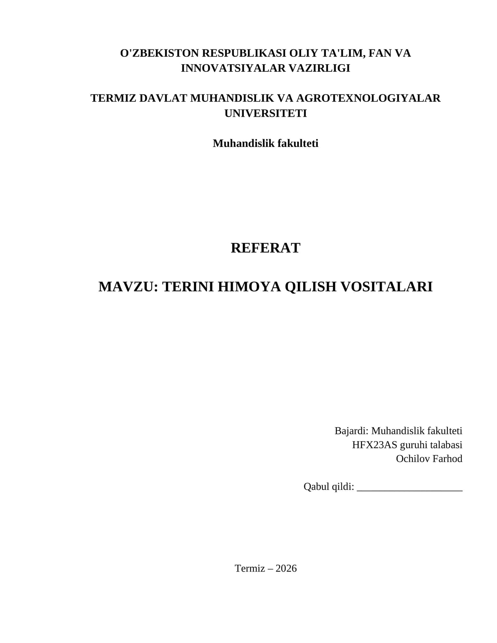 TERINI HIMOYA QILISH VOSITALARI