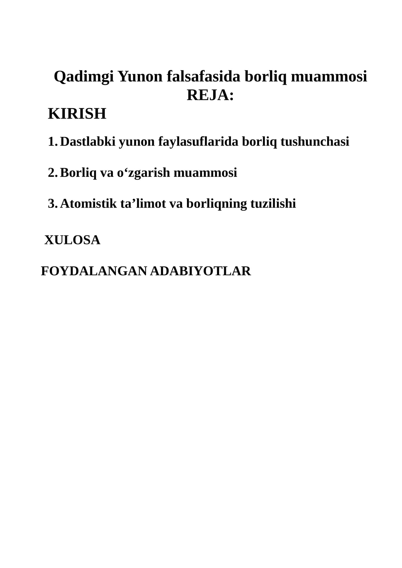 Qadimgi Yunon falsafasida borliq muammosi