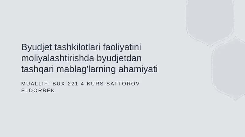 Byudjet tashkilotlari faoliyatini moliyalashtirishda byudjetdan tashqari mablag'larning ahamiyati