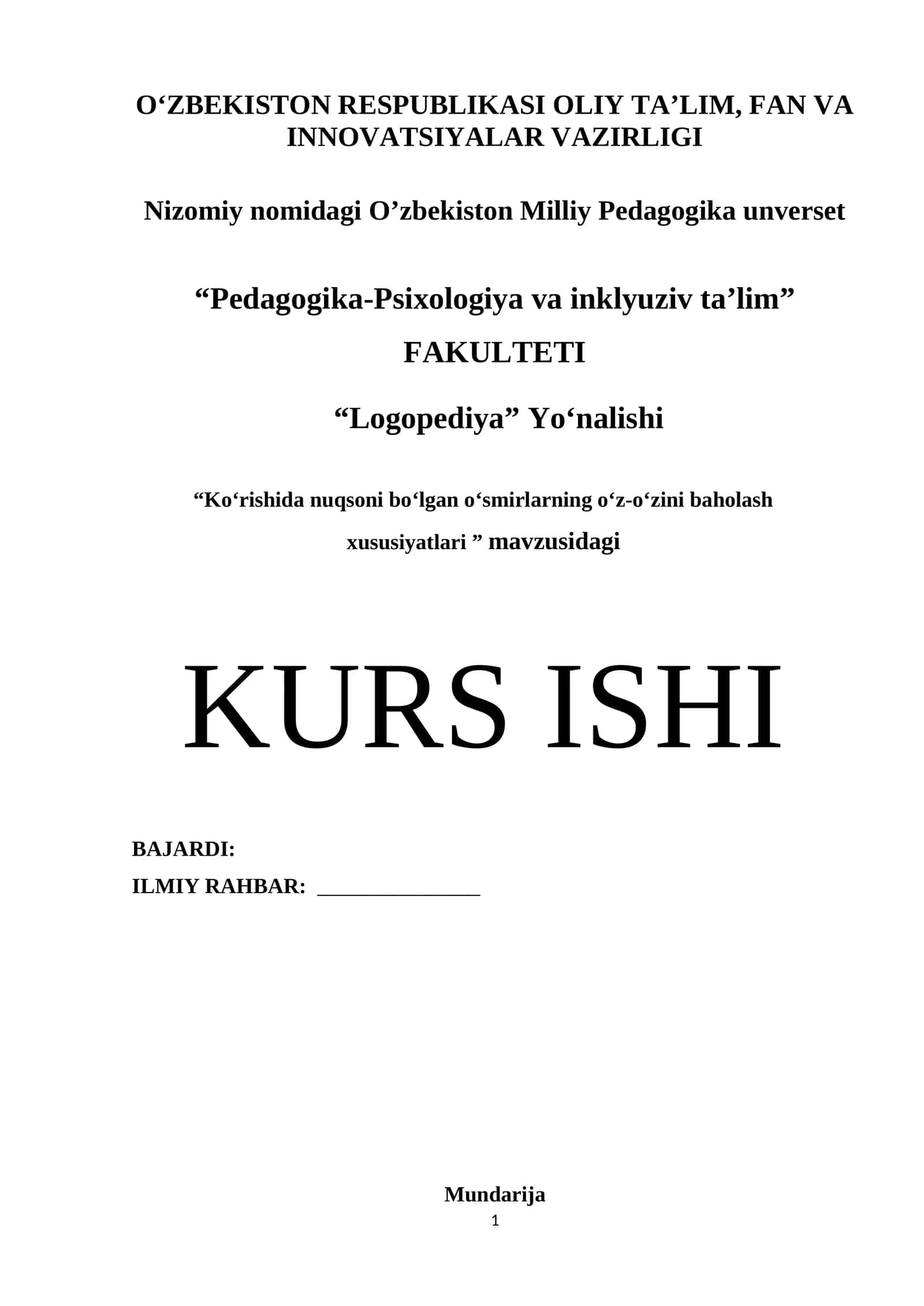 Ko‘rishida nuqsoni bo‘lgan o‘smirlarning o‘z-o‘zini baholash xususiyatlari