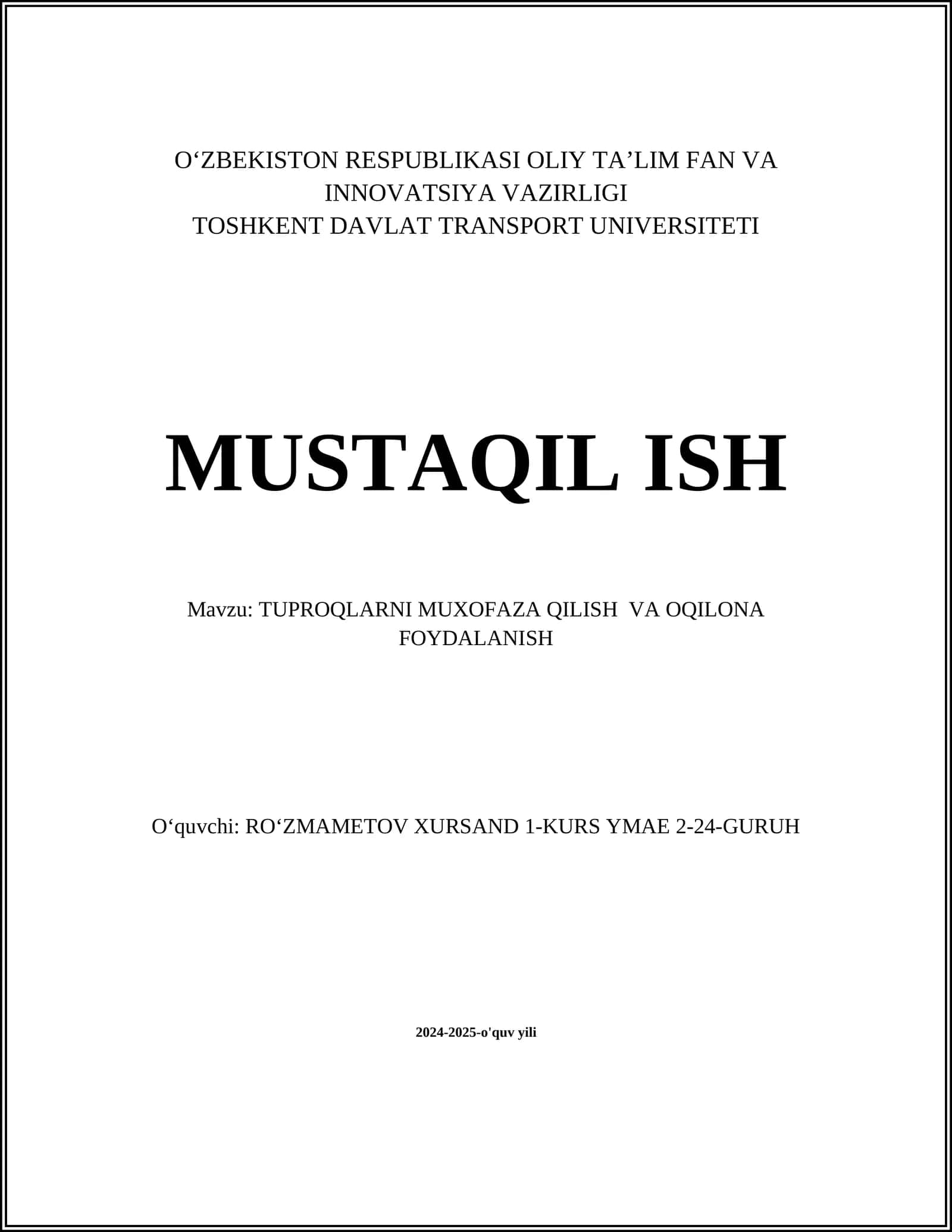 Tuproqlarni Muxofaza Qilish va Oqilona Foydalanish