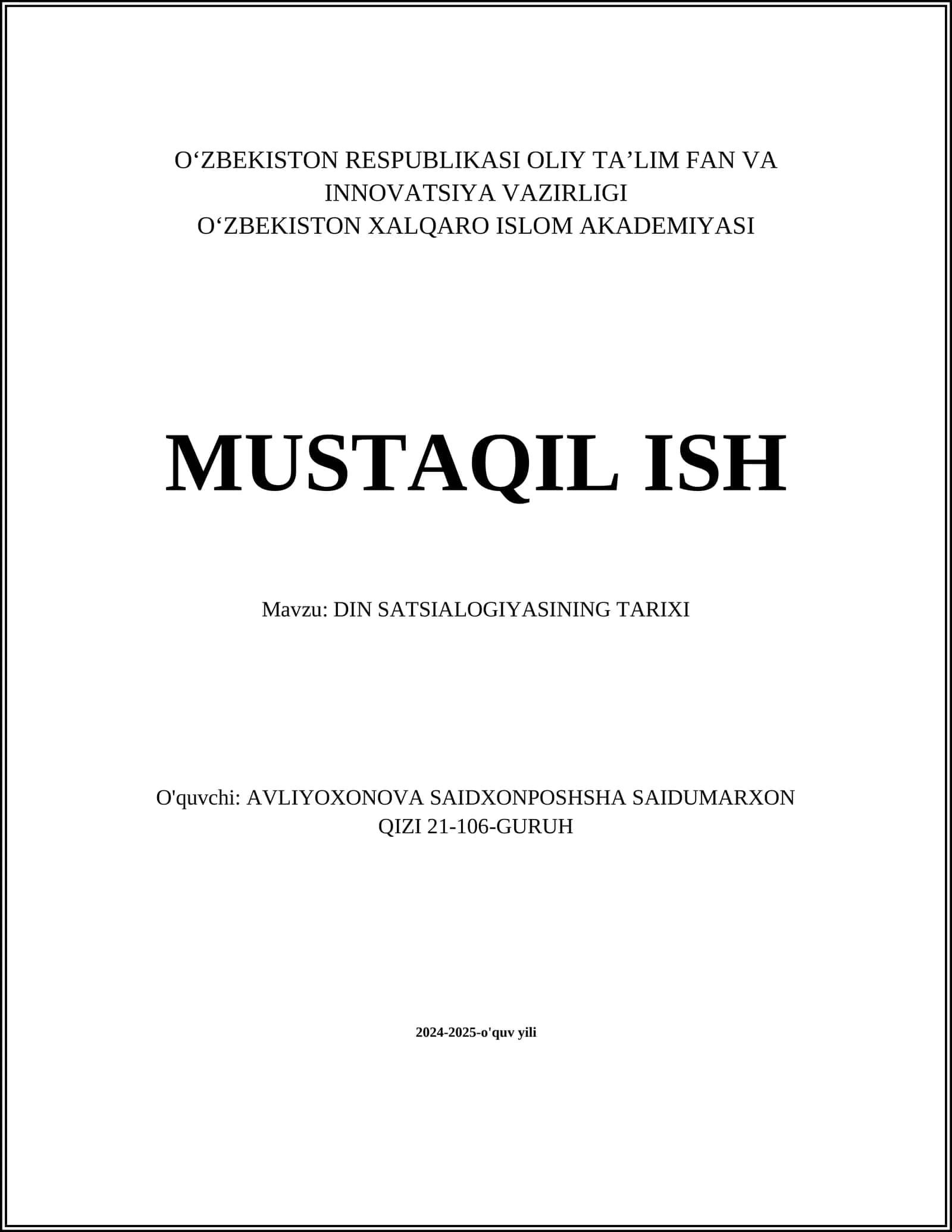 DIN SATSIALOGIYASINING TARIXI