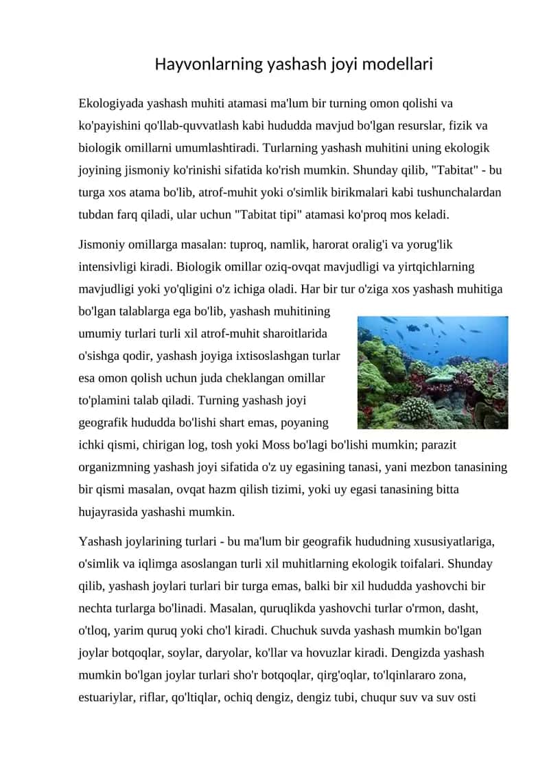 Hayvonlarning yashash joyi modellari