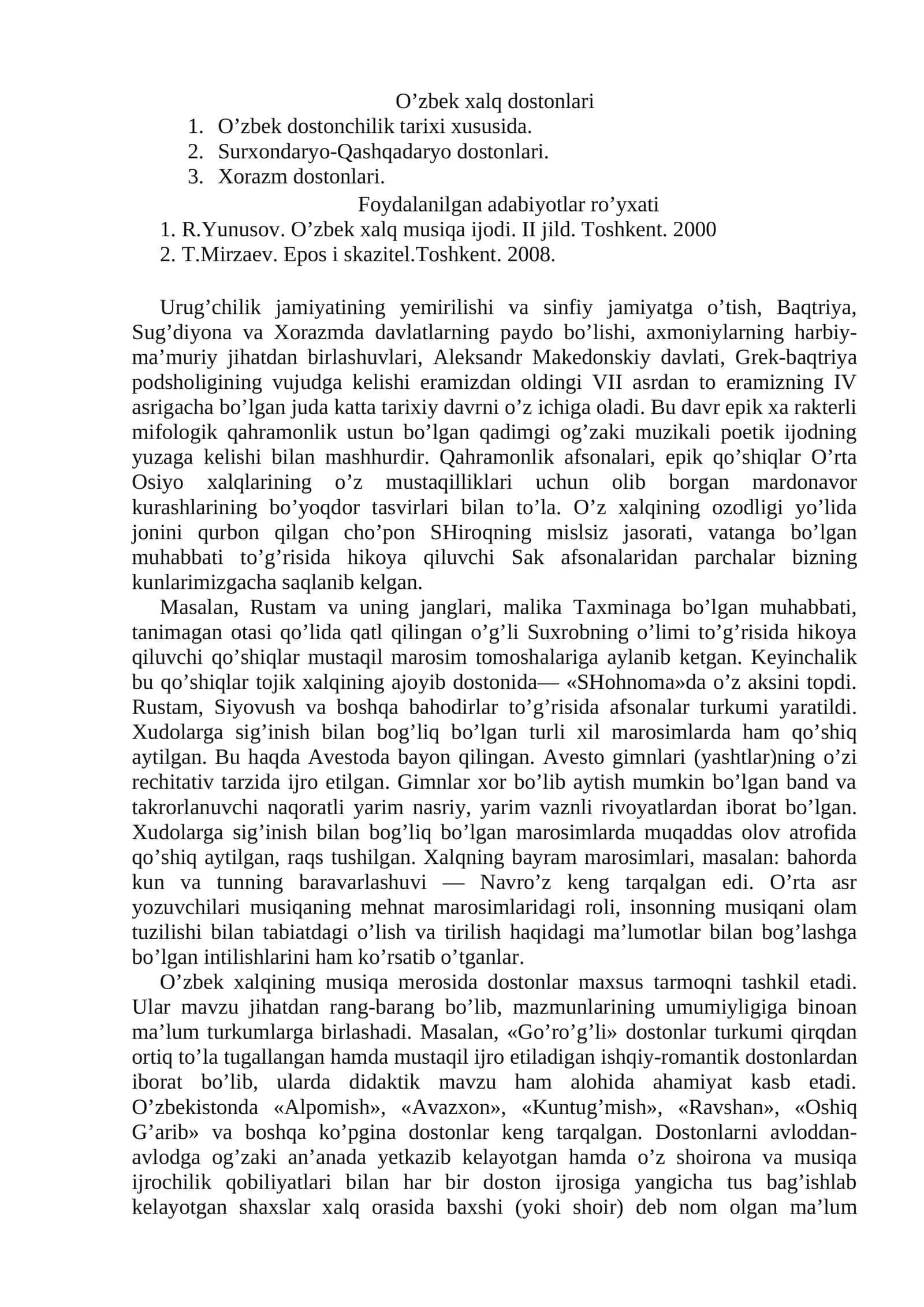 O’zbek xalq dostonlari