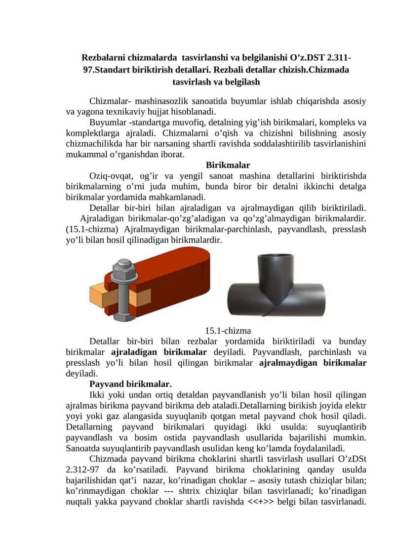 Rezbalarni chizmalarda tasvirlanshi va belgilanishi