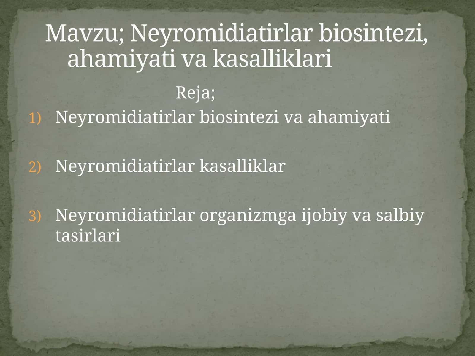 Neyromidiatirlar biosintezi, ahamiyati va kasalliklari