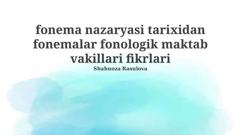 Fonemalar va fonema nazariyasi