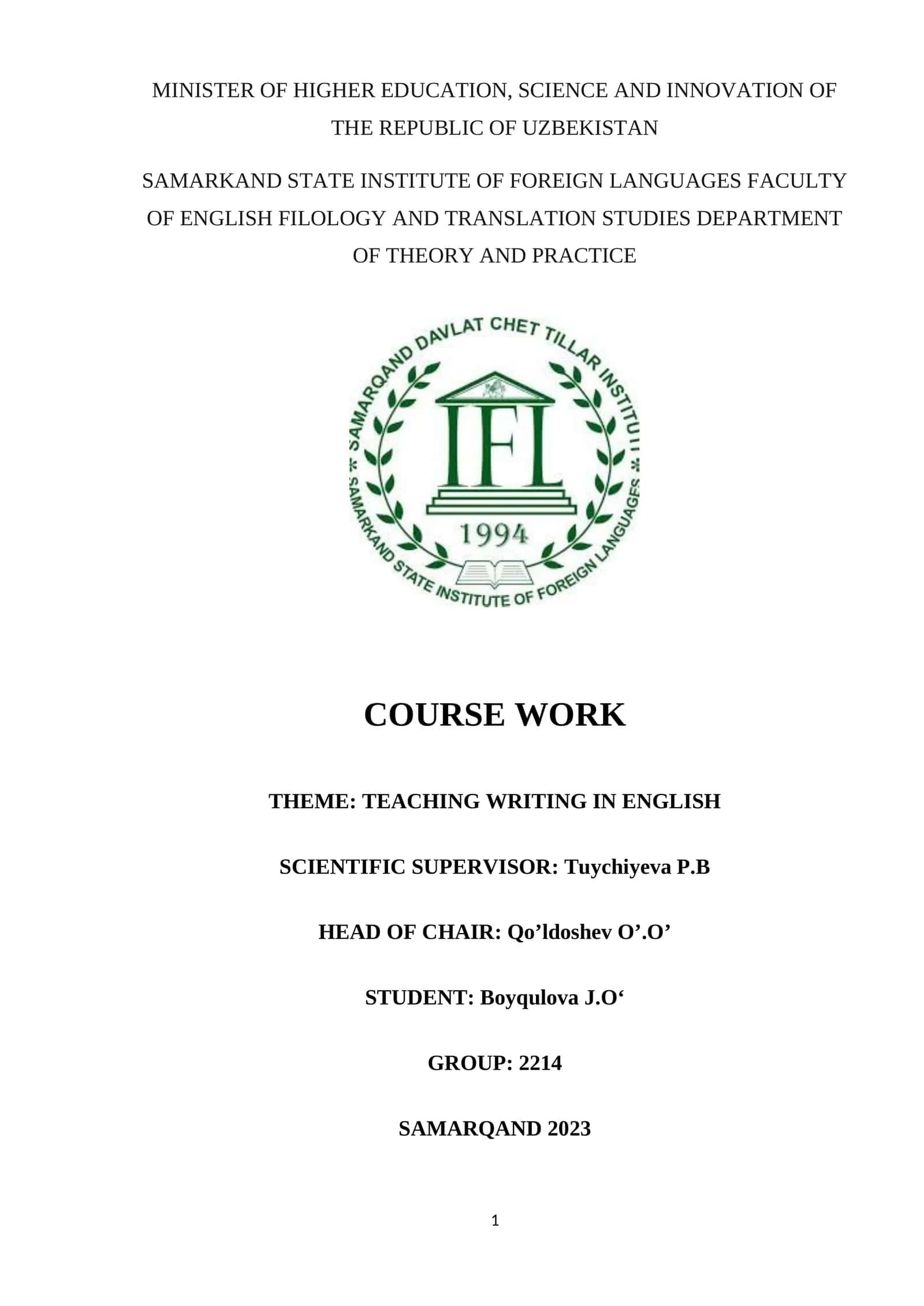 TEACHING WRITING IN ENGLISH