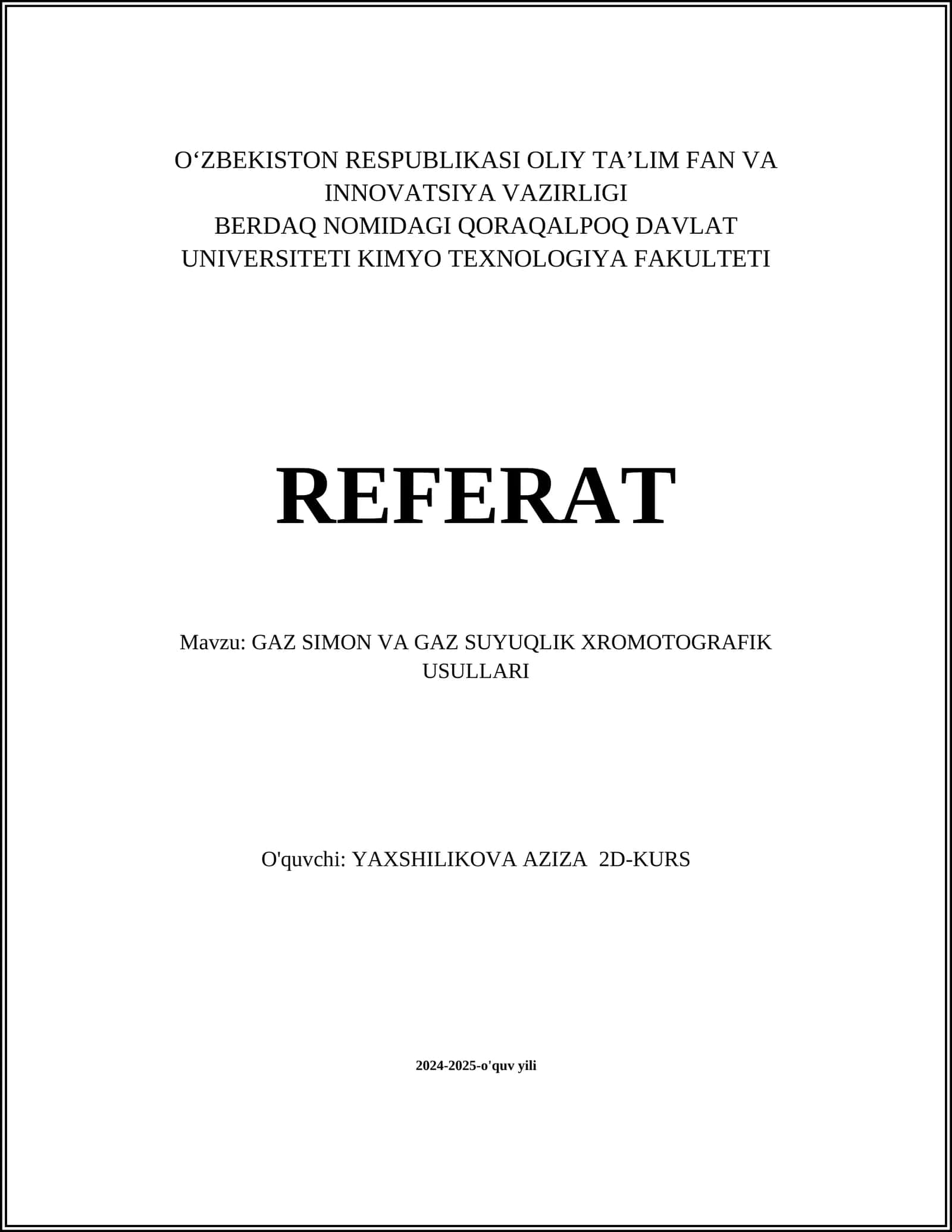 GAZ SIMON VA GAZ SUYUQLIK XROMOTOGRAFIK USULLARI
