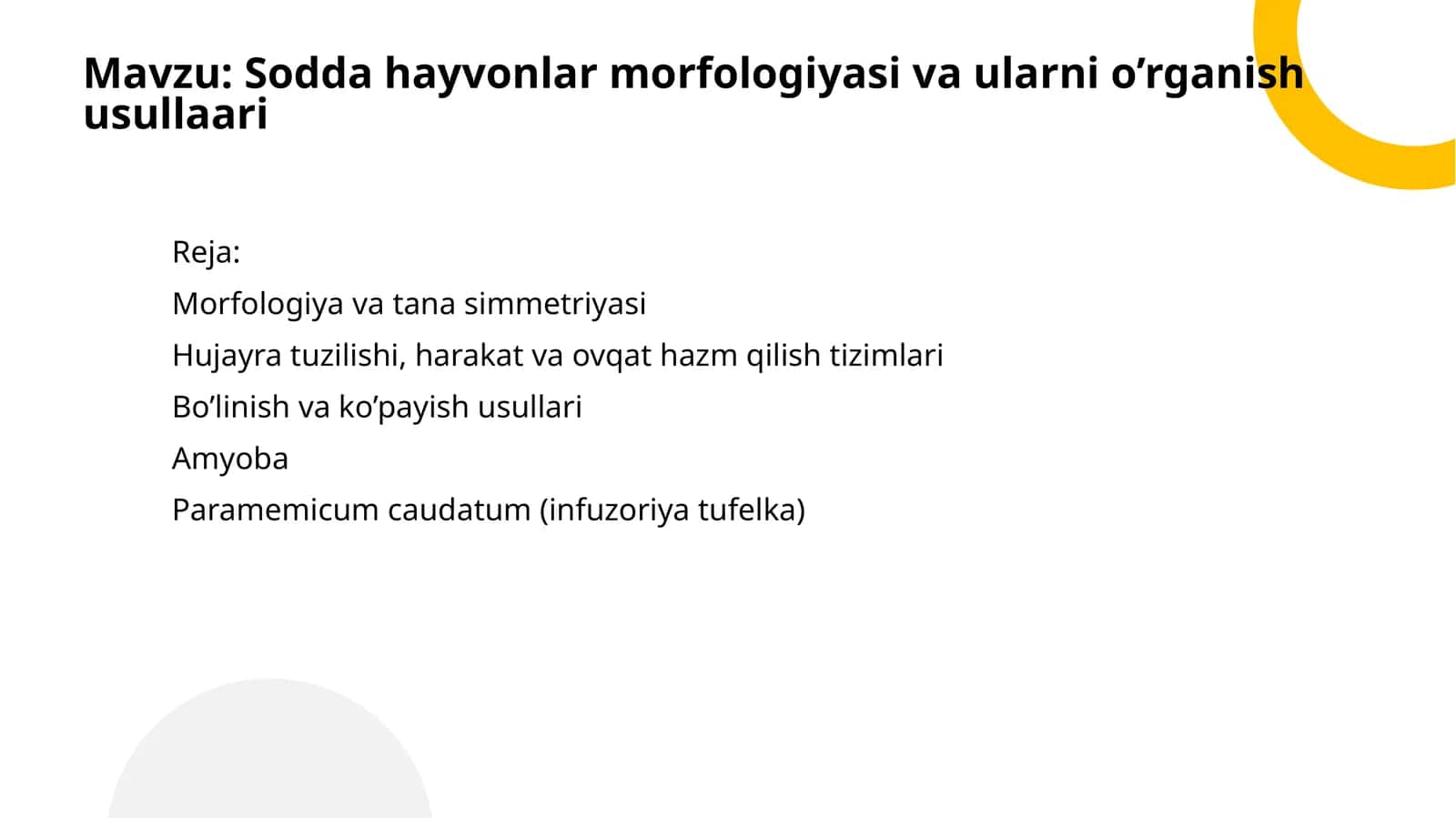 Sodda hayvonlar morfologiyasi va ularni o’rganish usullaari