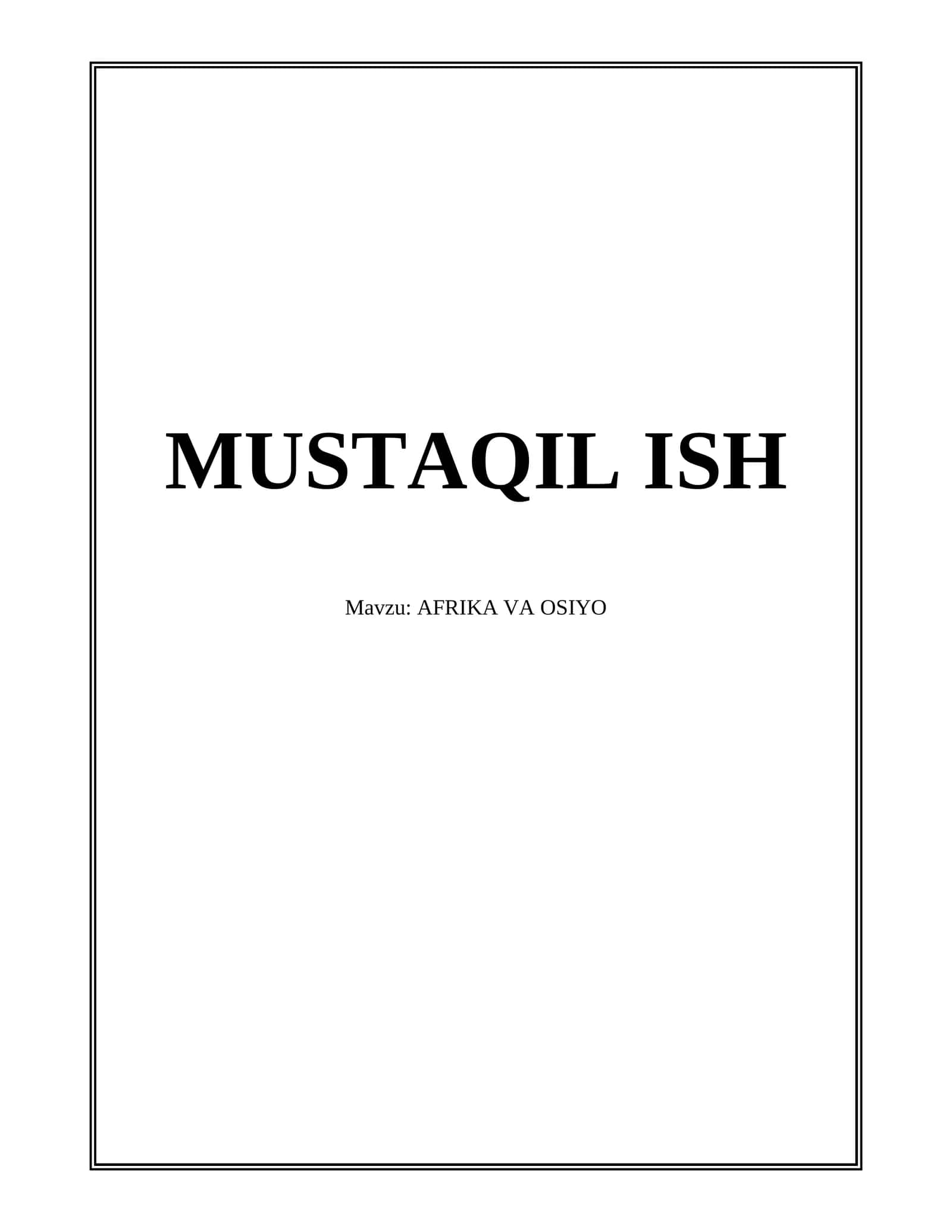 AFRIKA VA OSIYO