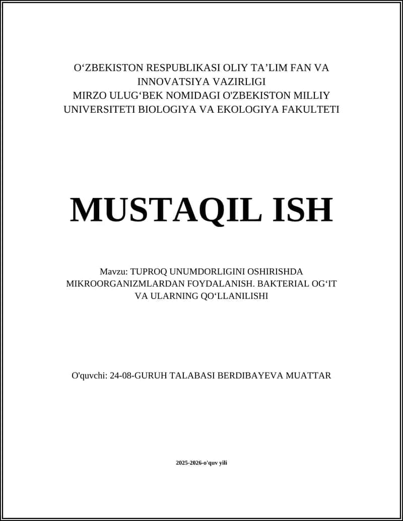 Azotobakter va uning tuproq unumdorligini oshirishdagi roli