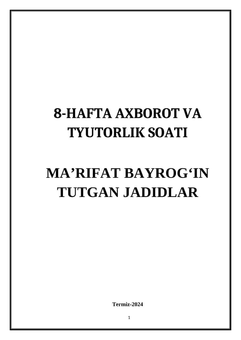 MA’RIFAT BAYROG‘IN TUTGAN JADIDLAR