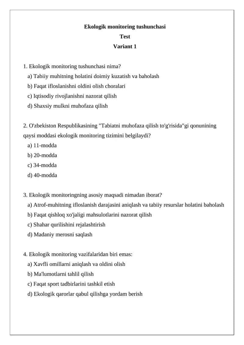 Ekologik monitoring tushunchasi