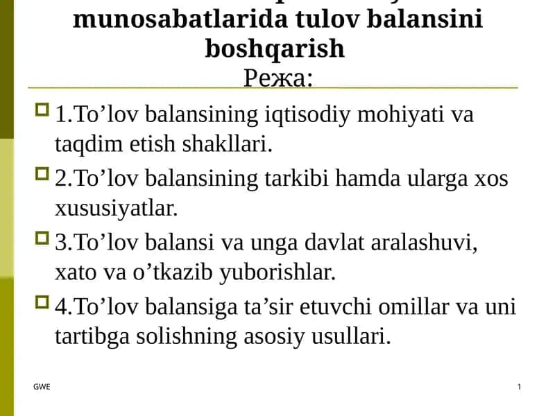 To'lov balansining iqtisodiy mohiyati va taqdim etish shakllari