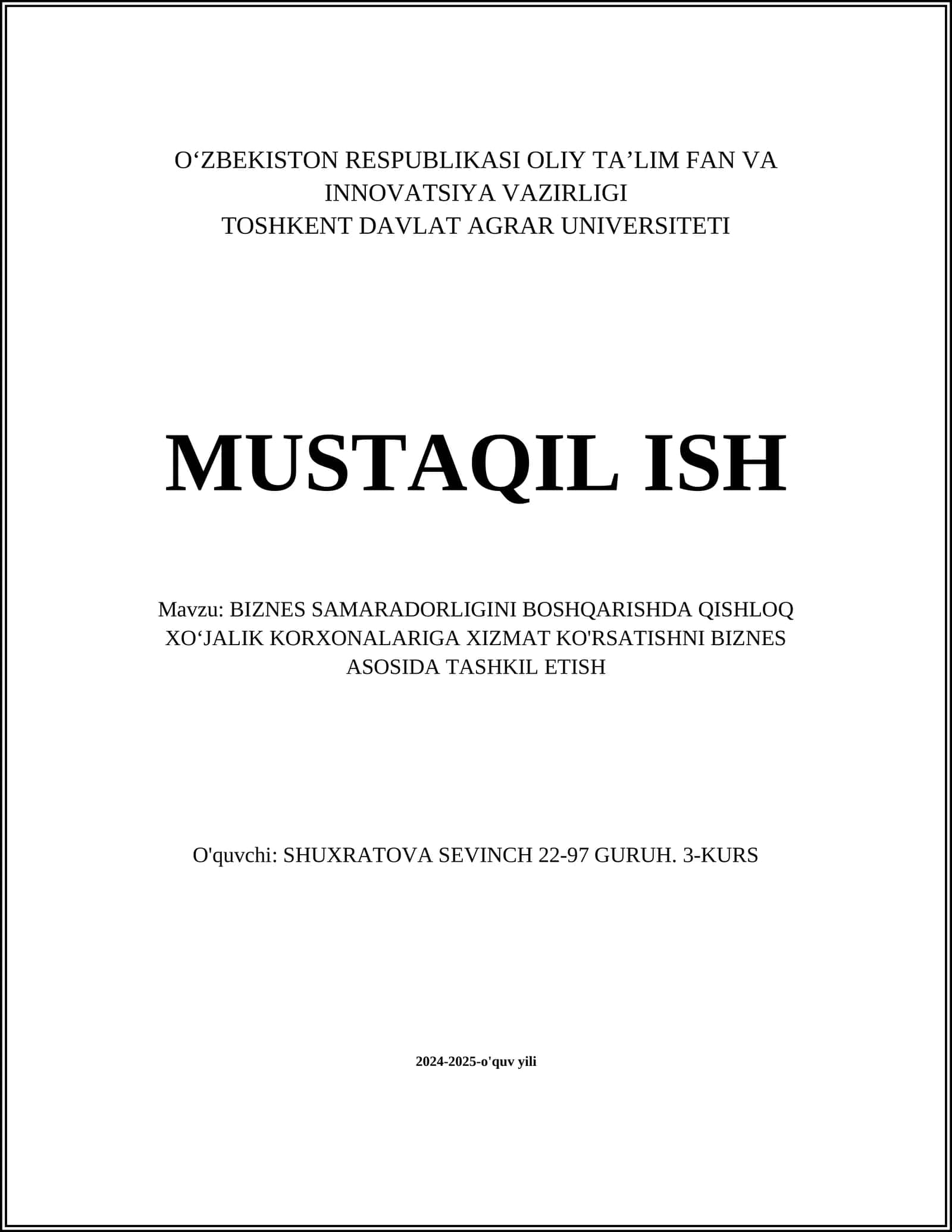 Qishloq xo'jalik korxonalariga xizmat ko'rsatish asoslari