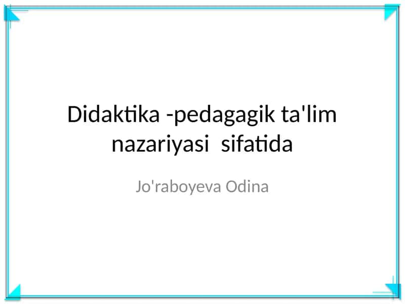 Didaktika - pedagagik ta'lim nazariyasi sifatida