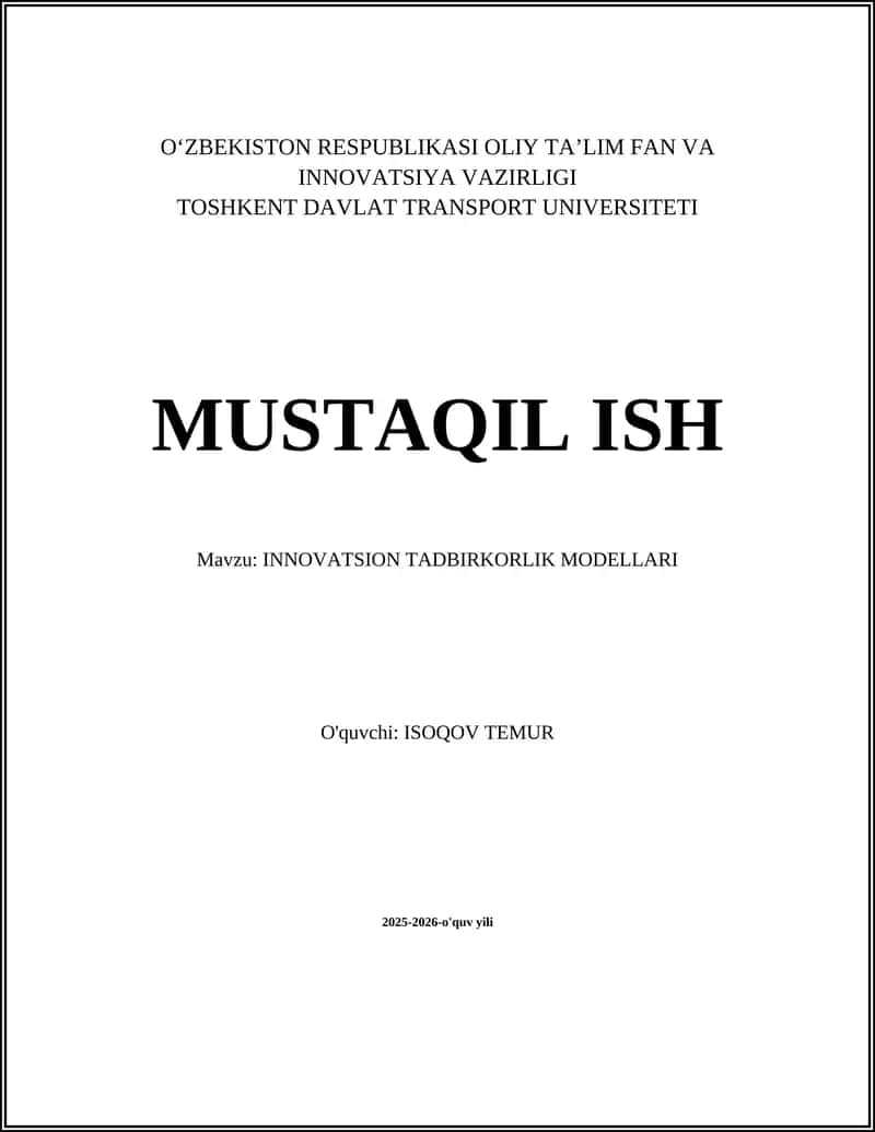 INNOVATSION TADBIRKORLIK MODELLARI