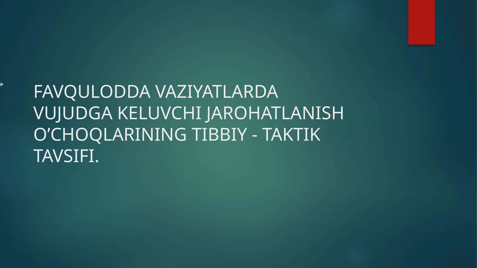 Favqulodda Vaziyatlarda Vujudga Keluvchi Jarohatlanish O’choqlarining Tibbiy - Taktik Tavsifi