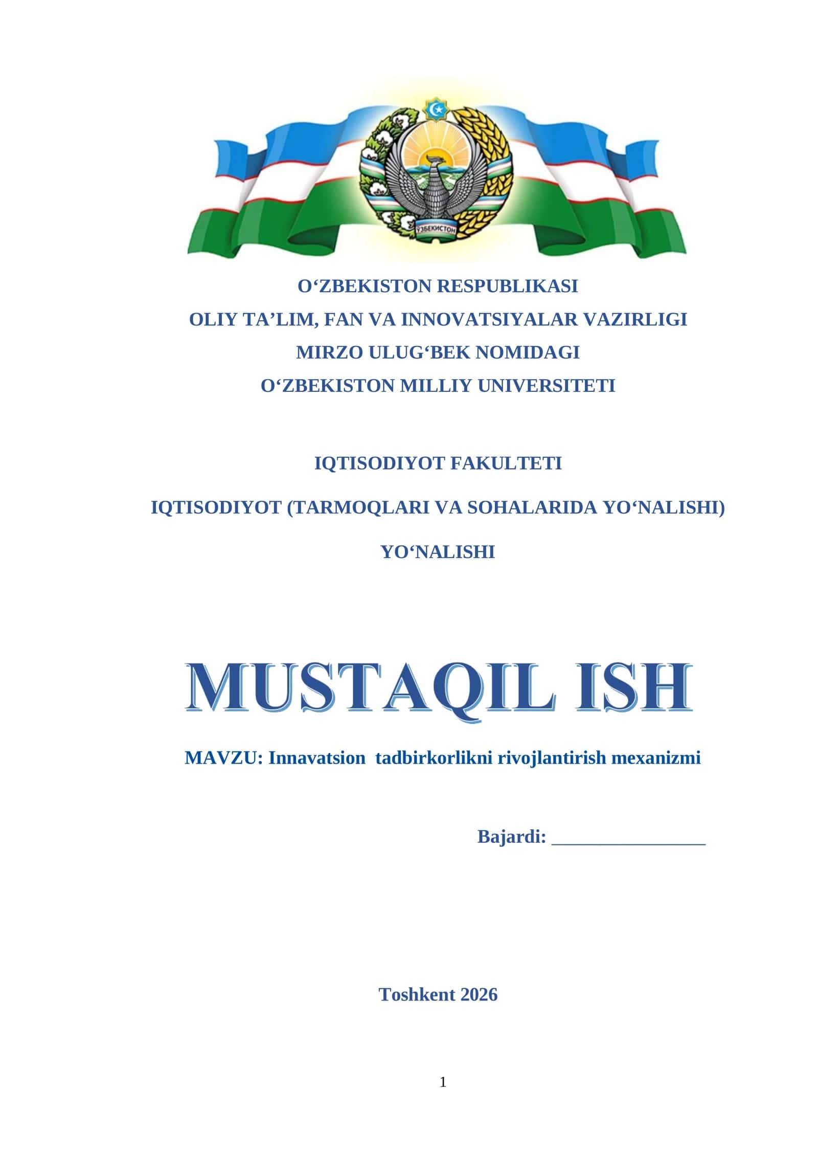 Innavatsion tadbirkorlikni rivojlantirish mexanizmi