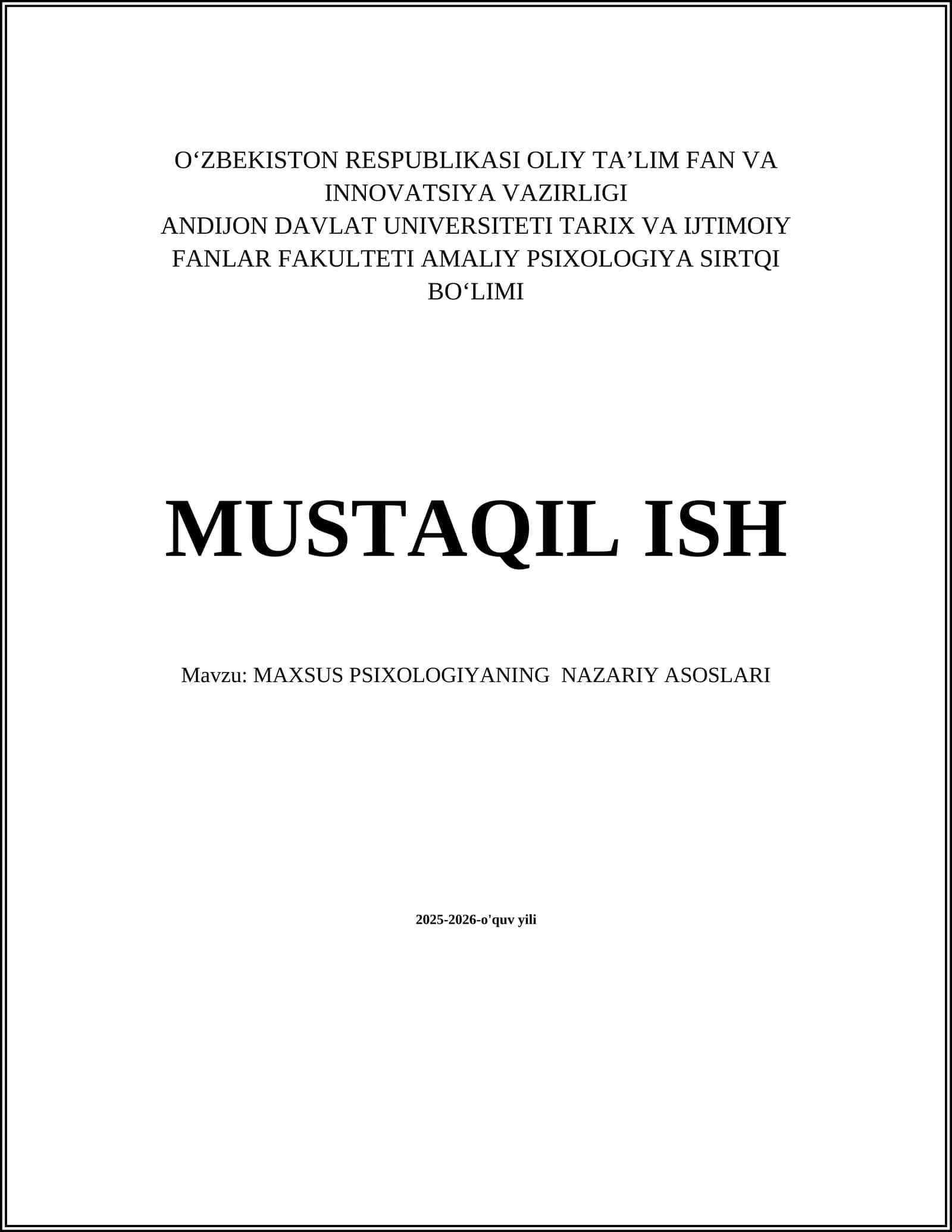 MAXSUS PSIXOLOGIYANING NAZARIY ASOSLARI
