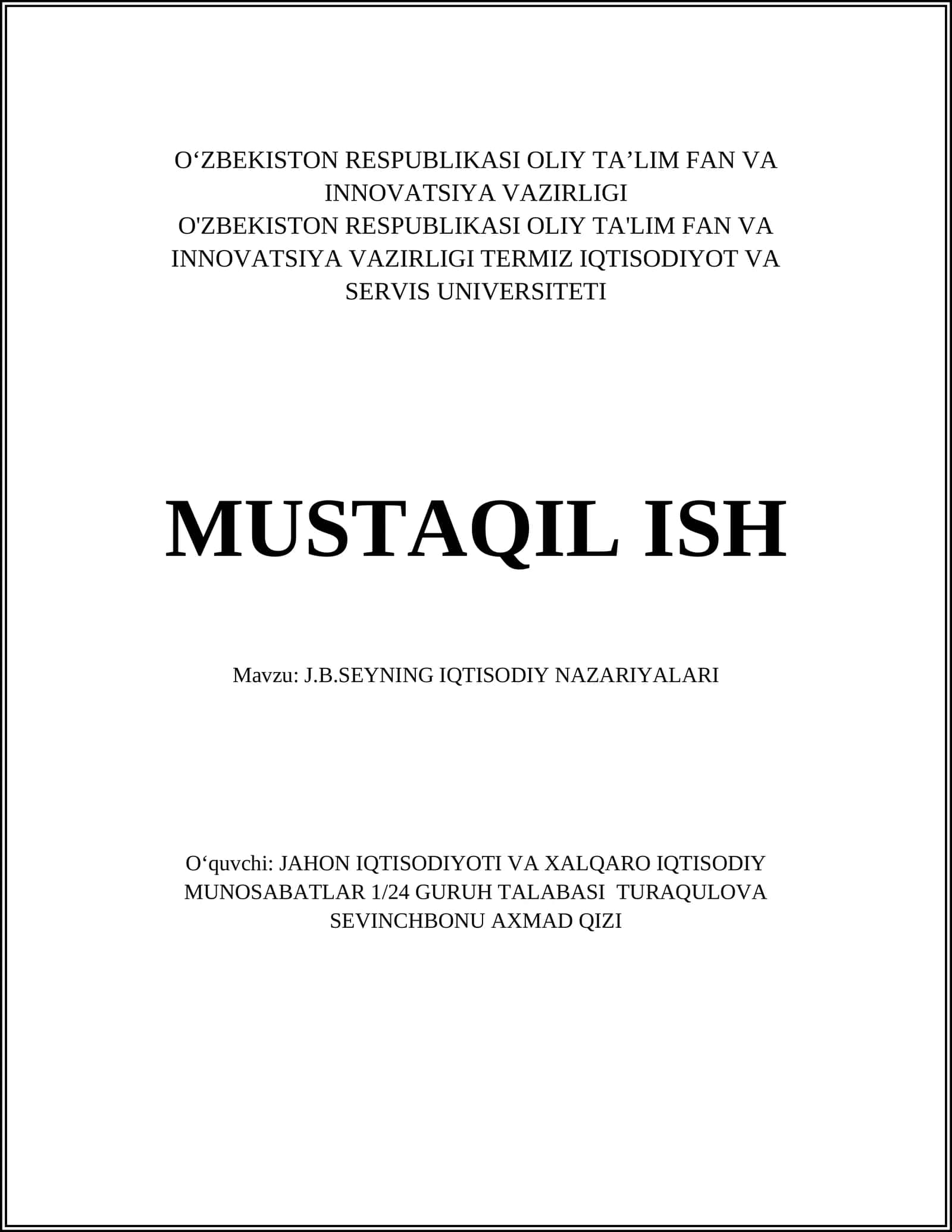 J.B.SEYNING IQTISODIY NAZARIYALARI