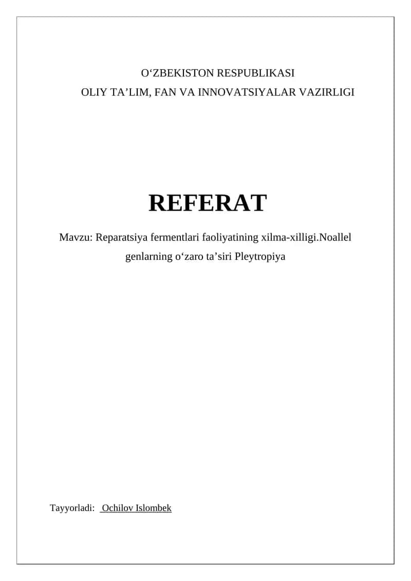 Reparatsiya fermentlari faoliyatining xilma-xilligi