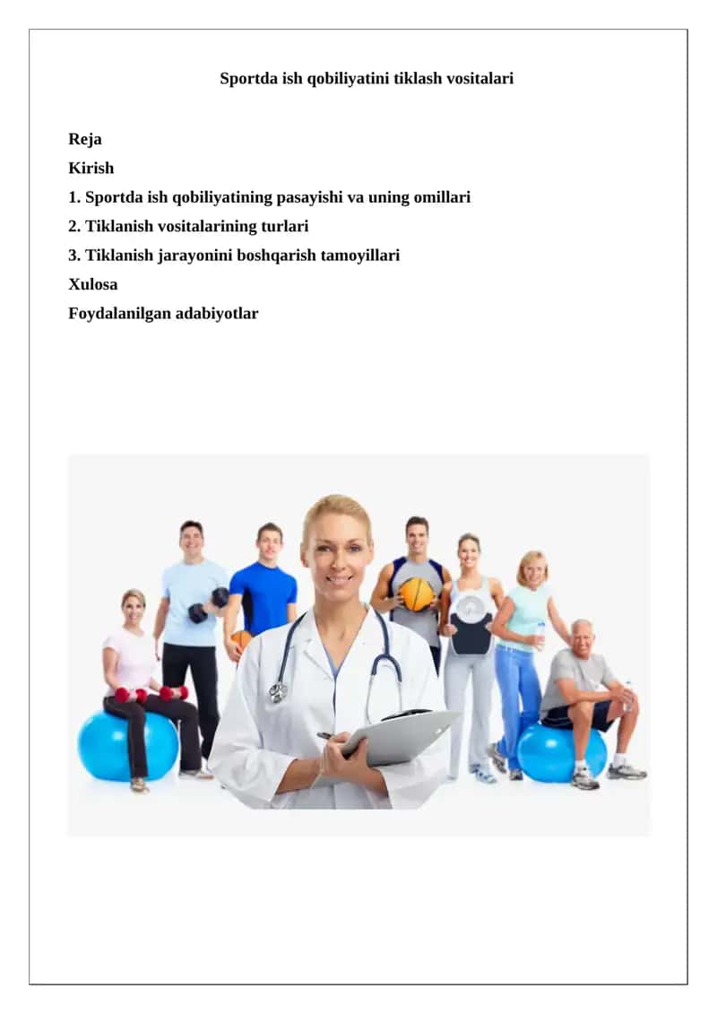 Sportda ish qobiliyatini tiklash vositalari