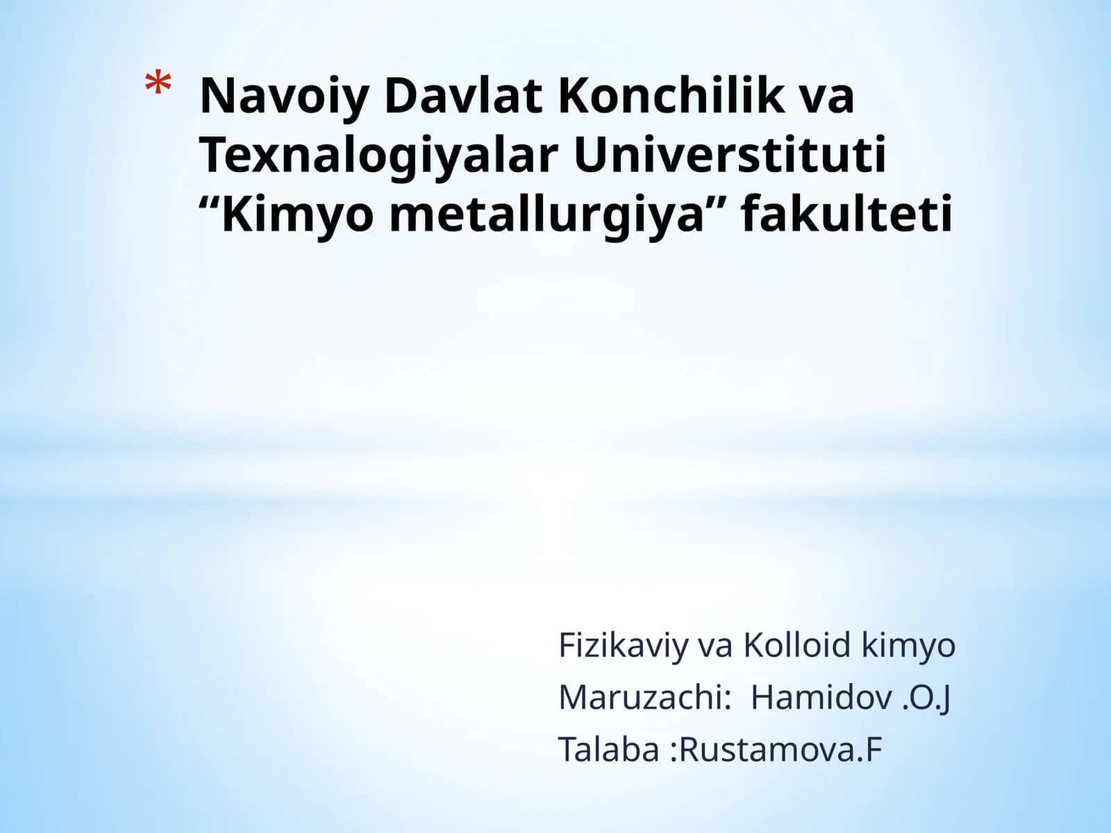 Fizikaviy va Kolloid kimyo