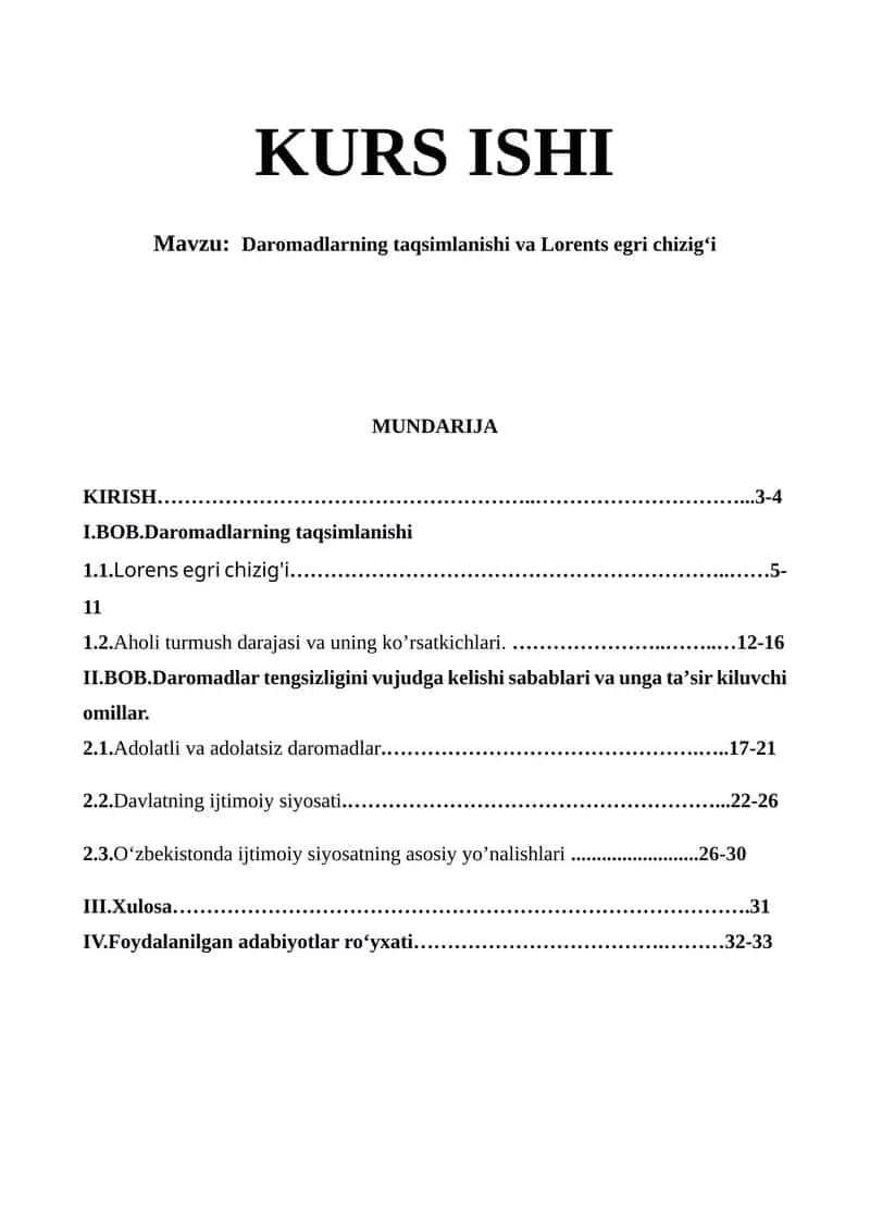 Daromadlarning taqsimlanishi va Lorents egri chizigʻi