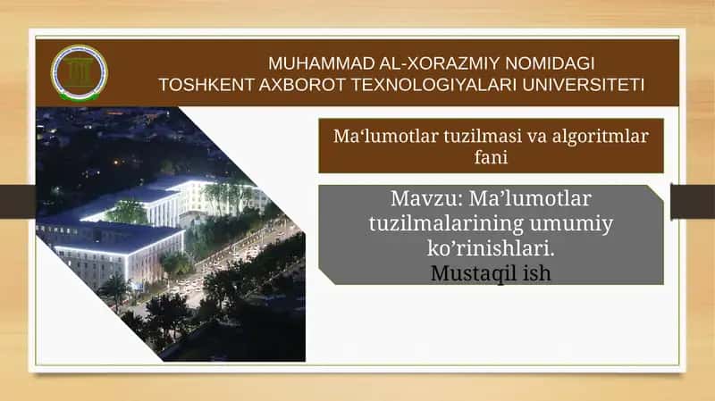 Ma’lumotlar tuzilmasi va algoritmlar fanining umumiy ko’rinishlari