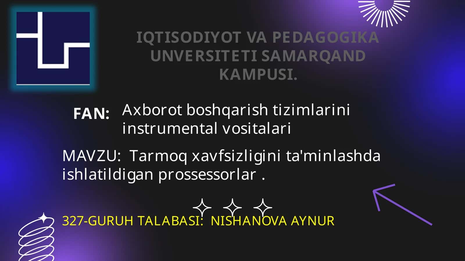 Tarmoq xavfsizligini ta'minlashda ishlatiladigan prossessorlar