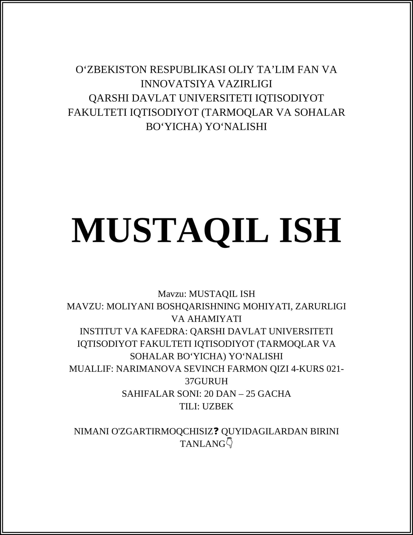 MOLIYANI BOSHQARISHNING MOHIYATI, ZARURLIGI VA AHAMIYATI
