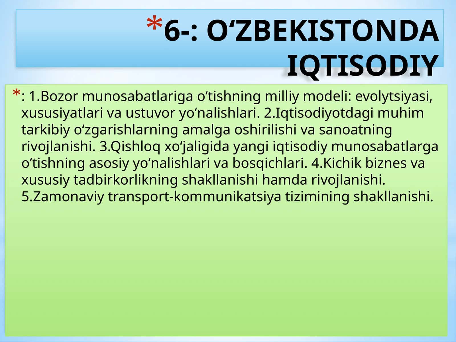 Bozor munosabatlariga о‘tishning milliy modeli