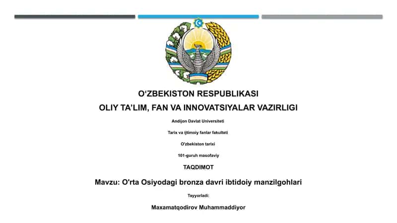 O'rta Osiyodagi bronza davri ibtidoiy manzilgohlari