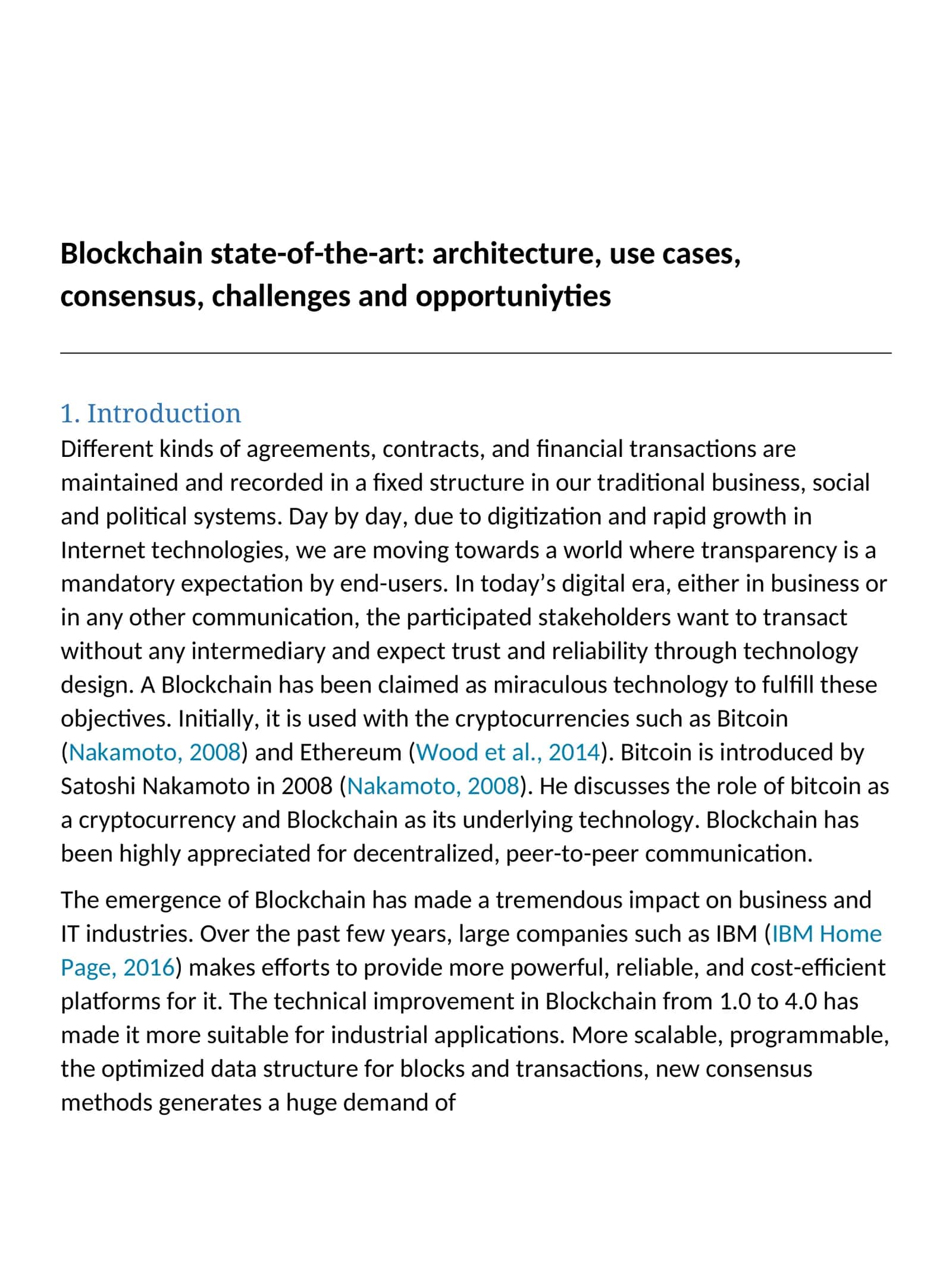 Blockchain state-of-the-art: architecture, use cases, consensus, challenges and opportunities
